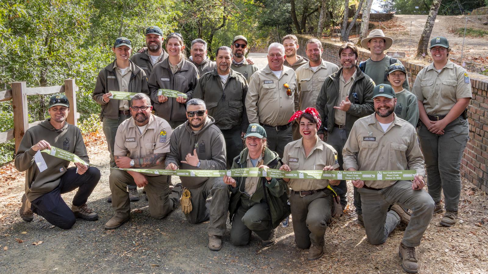 Midpen field staff celebrate ribbon cutting of new trails at Bear Creek Redwoods