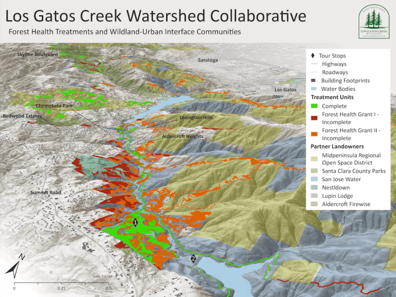 Map of Los Gatos Creek watershed and the treatment areas